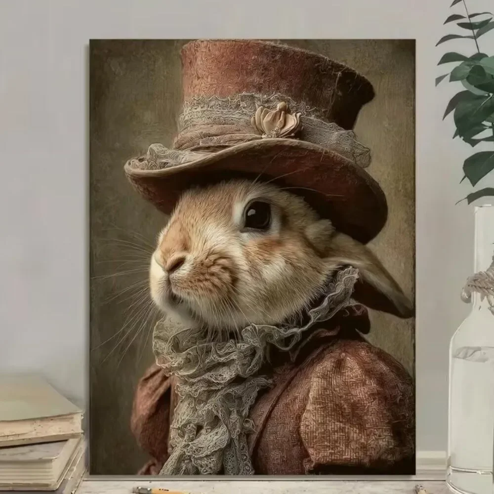 Canvas Art Victorian Rabbit Dressed in Top Hat & Vintage Costume 24x36 Frameless